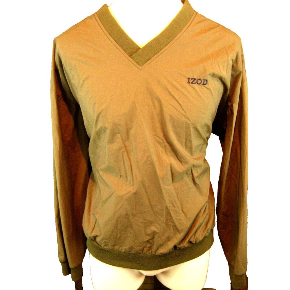 Mens Izod Coffee Nylon V-Neck Pullover Rain Jacket sz Lg